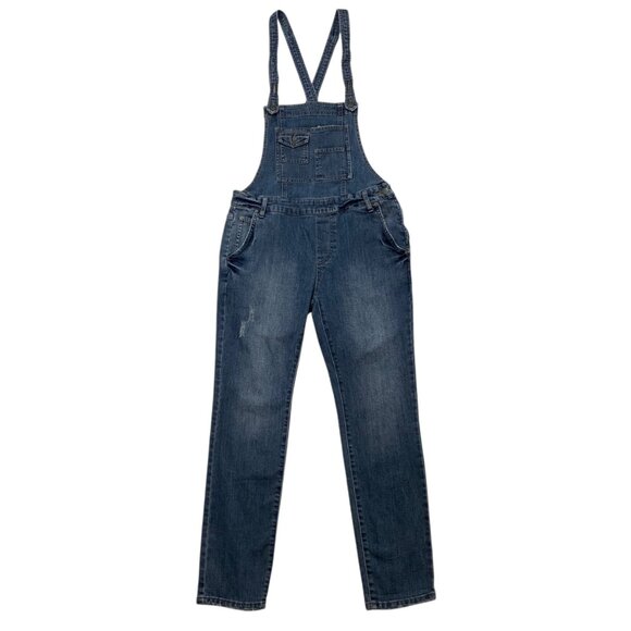 Free People Century Denim Overalls 28 Blue Distressed Slim Leg Fall Fashion - Picture 1 of 12